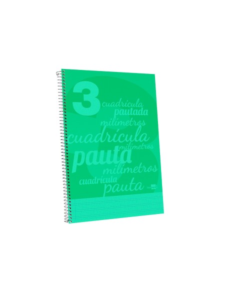 Cuaderno espiral liderpapel folio pautaguia tapa plastico 80h 75gr cuadro pautado 3mm con margen color verde