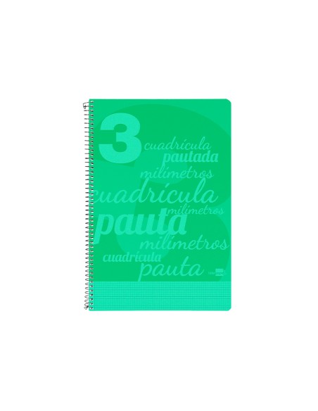 Cuaderno espiral liderpapel folio pautaguia tapa plastico 80h 75gr cuadro pautado 3mm con margen color verde