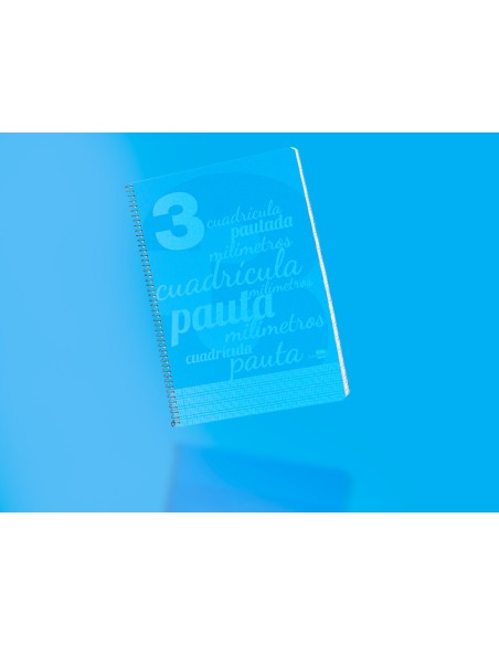 Cuaderno espiral liderpapel folio pautaguia tapa plastico 80h 75gr cuadro pautado 3mm con margen color azul