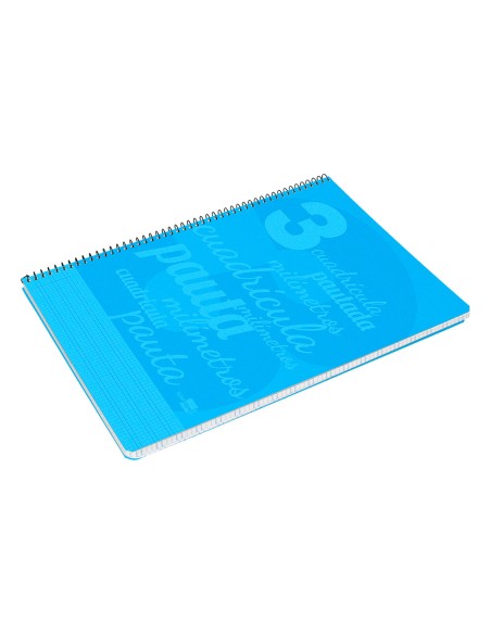Cuaderno espiral liderpapel folio pautaguia tapa plastico 80h 75gr cuadro pautado 3mm con margen color azul