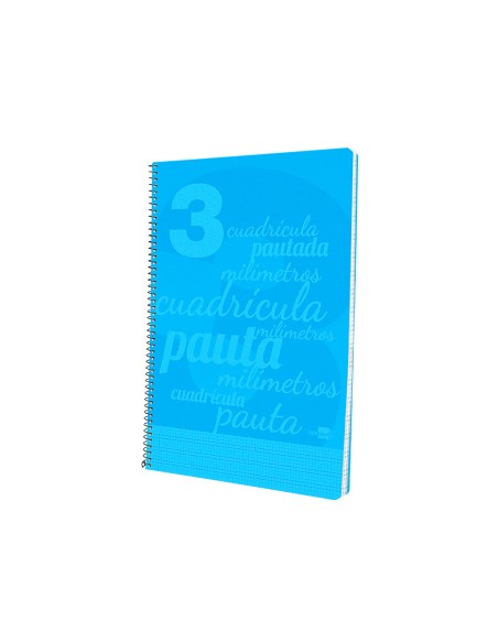 Cuaderno espiral liderpapel folio pautaguia tapa plastico 80h 75gr cuadro pautado 3mm con margen color azul