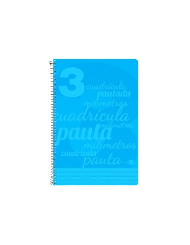 Cuaderno espiral liderpapel folio pautaguia tapa plastico 80h 75gr cuadro pautado 3mm con margen color azul