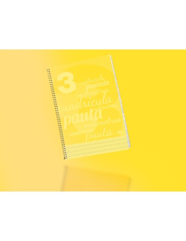 Cuaderno espiral liderpapel folio pautaguia tapa plastico 80h 75gr cuadro pautado 3mm con margen color amarillo