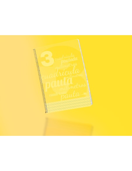 Cuaderno espiral liderpapel folio pautaguia tapa plastico 80h 75gr cuadro pautado 3mm con margen color amarillo