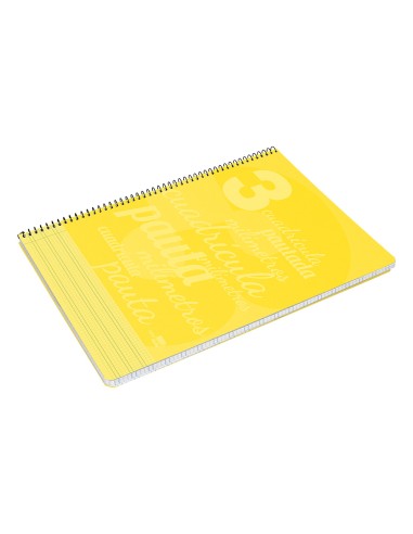 Cuaderno espiral liderpapel folio pautaguia tapa plastico 80h 75gr cuadro pautado 3mm con margen color amarillo