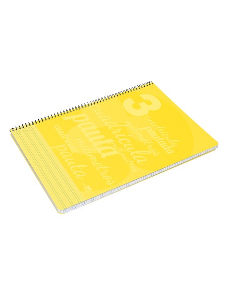 Cuaderno espiral liderpapel folio pautaguia tapa plastico 80h 75gr cuadro pautado 3mm con margen color amarillo