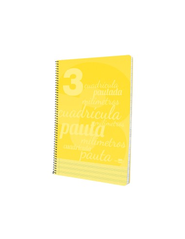 Cuaderno espiral liderpapel folio pautaguia tapa plastico 80h 75gr cuadro pautado 3mm con margen color amarillo