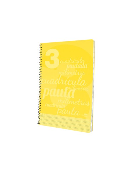 Cuaderno espiral liderpapel folio pautaguia tapa plastico 80h 75gr cuadro pautado 3mm con margen color amarillo