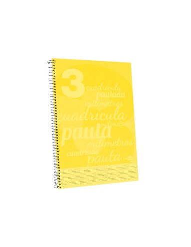 Cuaderno espiral liderpapel folio pautaguia tapa plastico 80h 75gr cuadro pautado 3mm con margen color amarillo