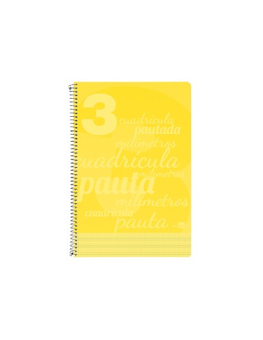 Cuaderno espiral liderpapel folio pautaguia tapa plastico 80h 75gr cuadro pautado 3mm con margen color amarillo