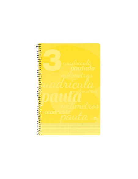 Cuaderno espiral liderpapel folio pautaguia tapa plastico 80h 75gr cuadro pautado 3mm con margen color amarillo