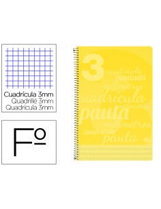 Cuaderno espiral liderpapel folio pautaguia tapa plastico 80h 75gr cuadro pautado 3mm con margen color amarillo
