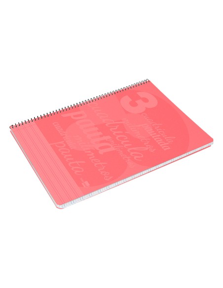 Cuaderno espiral liderpapel folio pautaguia tapa plastico 80h 75gr cuadro pautado 3mm con margen color rojo
