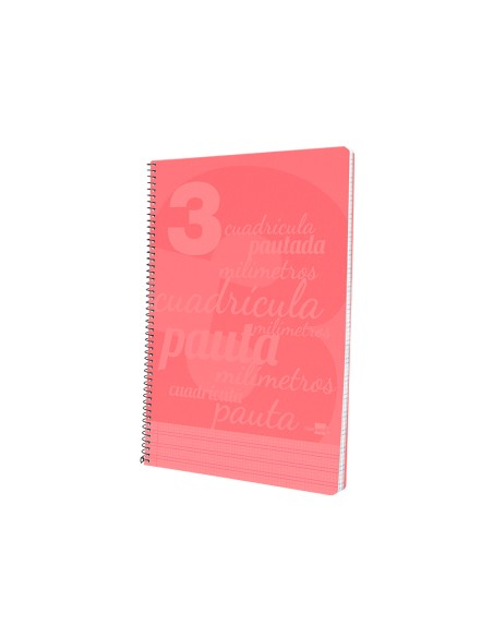 Cuaderno espiral liderpapel folio pautaguia tapa plastico 80h 75gr cuadro pautado 3mm con margen color rojo