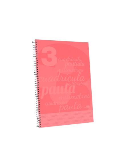 Cuaderno espiral liderpapel folio pautaguia tapa plastico 80h 75gr cuadro pautado 3mm con margen color rojo