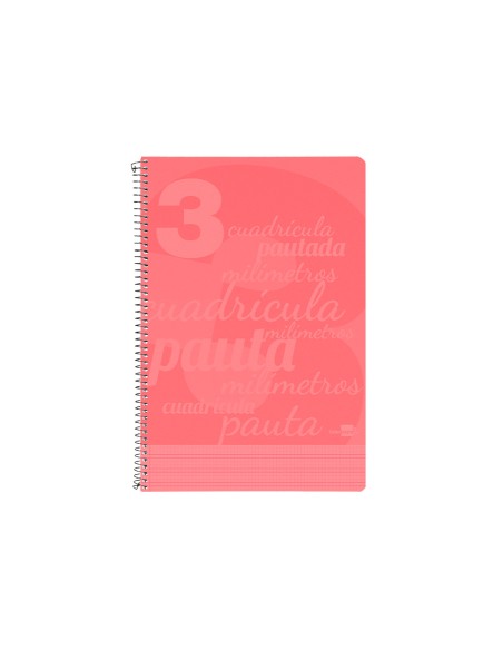 Cuaderno espiral liderpapel folio pautaguia tapa plastico 80h 75gr cuadro pautado 3mm con margen color rojo
