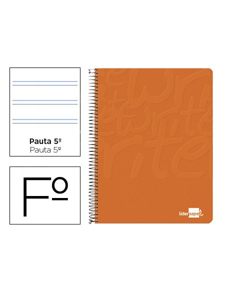 Cuaderno espiral liderpapel folio write tapa blanda 80h 60gr pauta 25 mm con margen color naranja