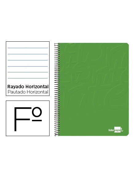 Cuaderno espiral liderpapel folio write tapa blanda 80h 60gr horizontal con margen color verde