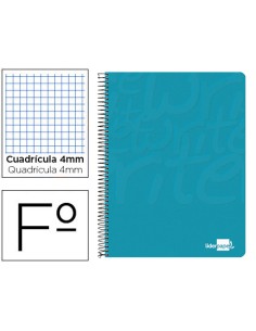 Cuaderno espiral liderpapel folio write tapa blanda 80h 60gr cuadro 4mm con margen color turquesa