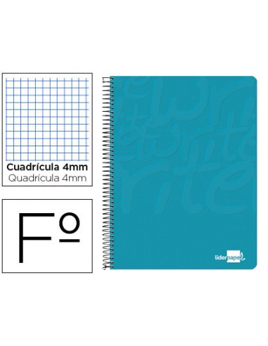 Cuaderno espiral liderpapel folio write tapa blanda 80h 60gr cuadro 4mm con margen color turquesa