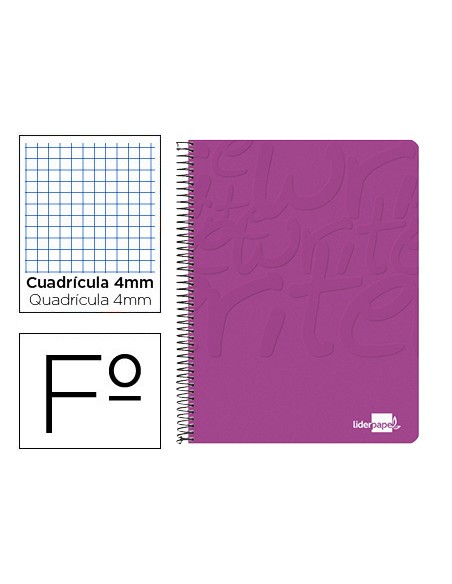 Cuaderno espiral liderpapel folio write tapa blanda 80h 60gr cuadro 4mm con margen color rosa