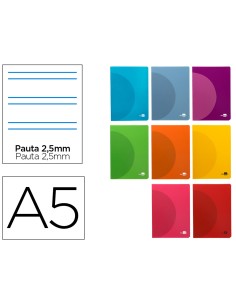 Libreta liderpapel 360 tapa de plastico a5 48 hojas 90g m2 pauta 5 25mm con margen colores surtidos