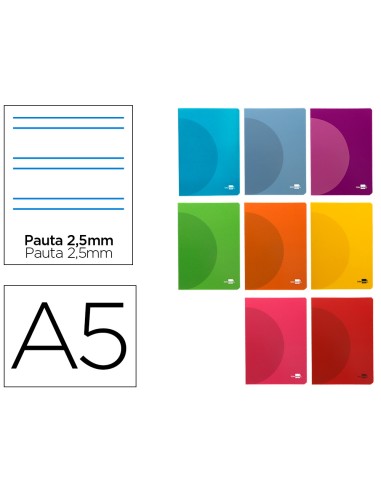 Libreta liderpapel 360 tapa de plastico a5 48 hojas 90g m2 pauta 5 25mm con margen colores surtidos