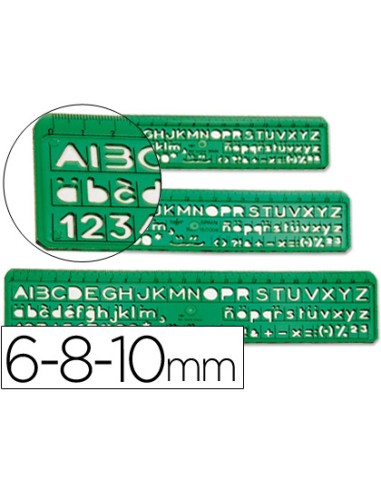 Normografo escolar domingo ferrer 6 8 10 mm plastico verde juego de 3 unidades