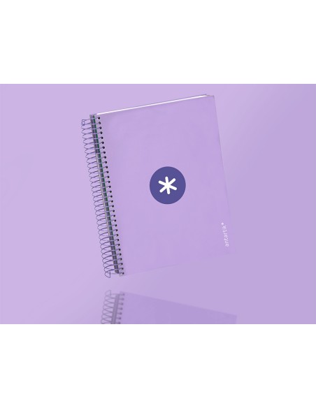 Cuaderno espiral a5 micro antartik tapa forrada120h 90 gr cuadro 5mm 5 banda 6 taladros color lavanda