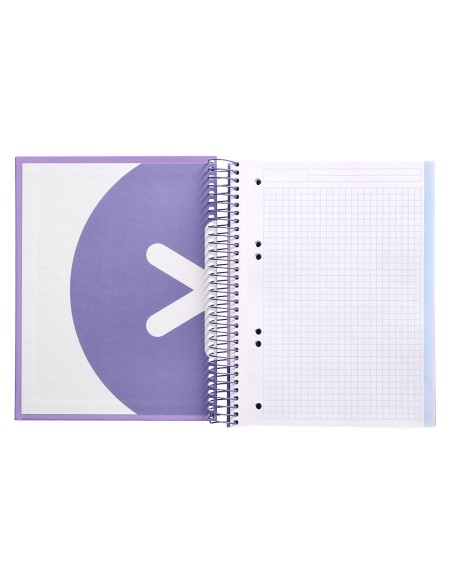 Cuaderno espiral a5 micro antartik tapa forrada120h 90 gr cuadro 5mm 5 banda 6 taladros color lavanda