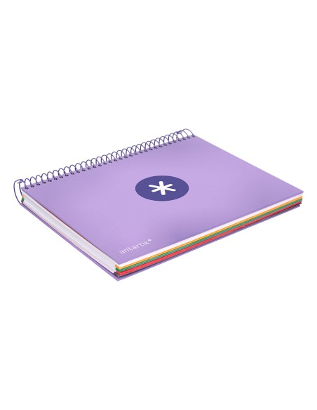 Cuaderno espiral a5 micro antartik tapa forrada120h 90 gr cuadro 5mm 5 banda 6 taladros color lavanda