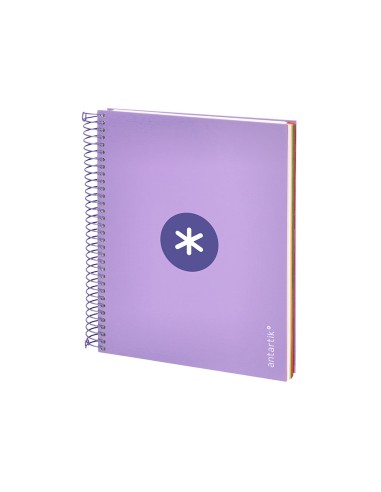 Cuaderno espiral a5 micro antartik tapa forrada120h 90 gr cuadro 5mm 5 banda 6 taladros color lavanda