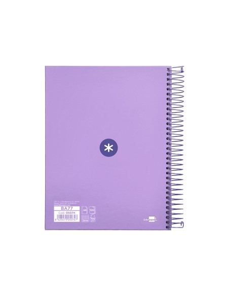 Cuaderno espiral a5 micro antartik tapa forrada120h 90 gr cuadro 5mm 5 banda 6 taladros color lavanda