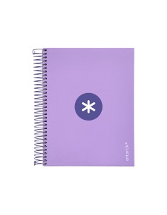 Cuaderno espiral a5 micro antartik tapa forrada120h 90 gr cuadro 5mm 5 banda 6 taladros color lavanda