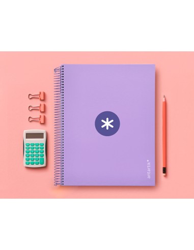 Cuaderno espiral a4 micro antartik tapa forrada120h 100 gr cuadro 5mm 5 banda4 taladros color lavanda