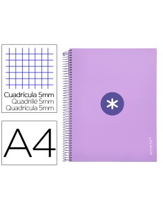 Cuaderno espiral a4 micro antartik tapa forrada120h 100 gr cuadro 5mm 5 banda4 taladros color lavanda