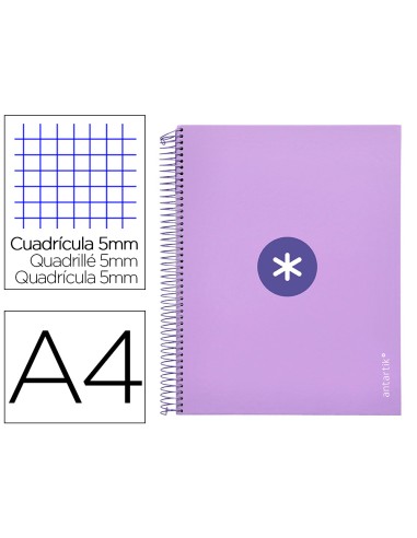 Cuaderno espiral a4 micro antartik tapa forrada120h 100 gr cuadro 5mm 5 banda4 taladros color lavanda