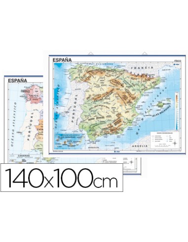 Mapa mural espana fisico politico 140x100 cm