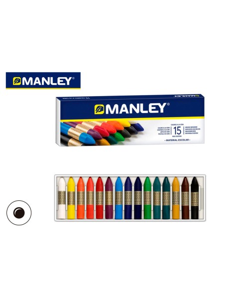 Lapices cera manley caja de 15 colores surtidos