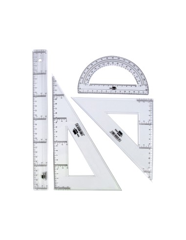 Juego escuadra y cartabon 25cm regla 30cm y semicirculo 15cm liderpapel en petaca incolora
