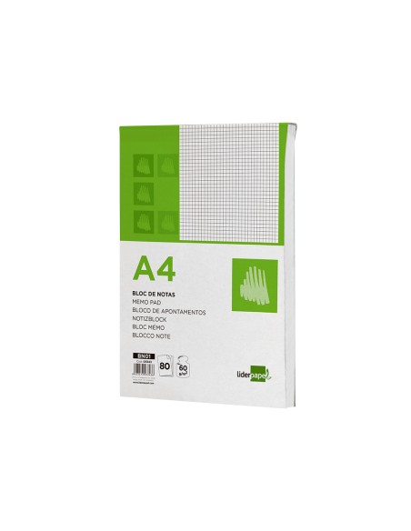 Bloc notas liderpapel cuadro 4mm a4 80 hojas 60g m2 perforado