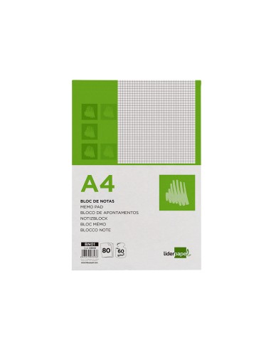 Bloc notas liderpapel cuadro 4mm a4 80 hojas 60g m2 perforado