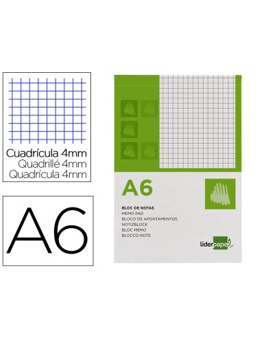 Bloc notas liderpapel cuadro 4mm a6 80 hojas 60g m2 perforado