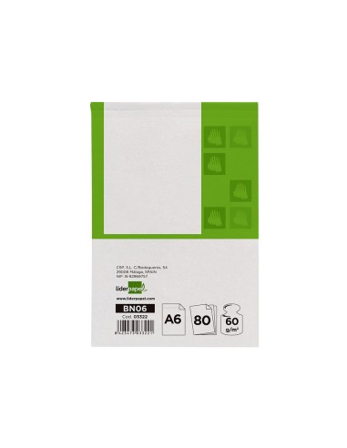 Bloc notas liderpapel liso a6 80 hojas 60g m2 perforado
