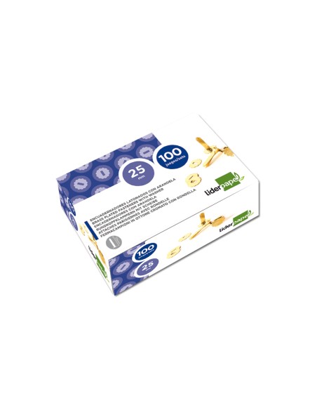 Encuadernadores liderpapel latonados con arandela 30 mm caja de 100 unidades