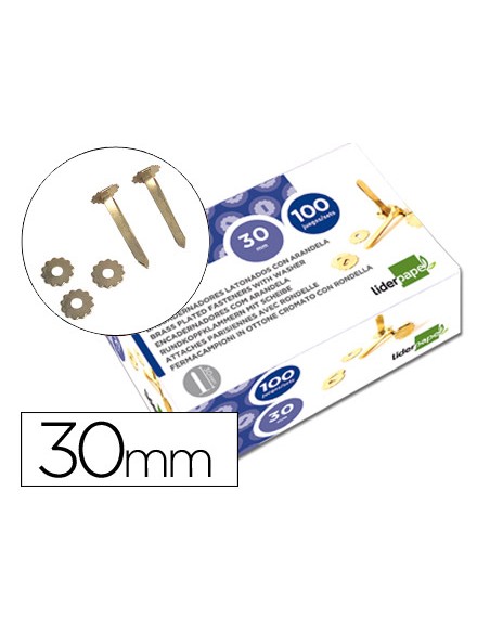 Encuadernadores liderpapel latonados con arandela 30 mm caja de 100 unidades