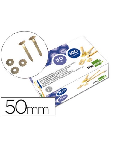 Encuadernadores liderpapel latonados con arandela 50 mm caja de 100 unidades