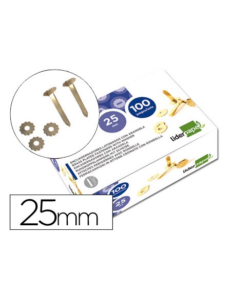 Encuadernadores liderpapel latonados con arandela 25 mm caja de 100 unidades