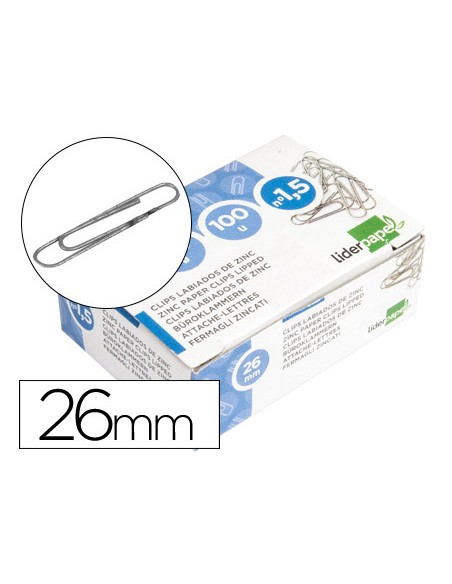Clips liderpapel nº15 labiados 26 mm caja de 100 unidades
