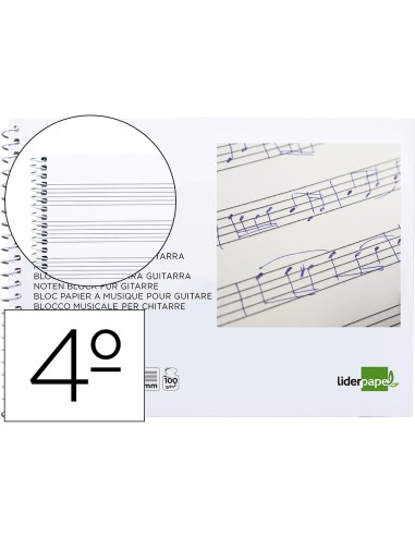 Bloc musica liderpapel para guitarra hexagrama 3 mm cuarto 20 hojas 100g m2